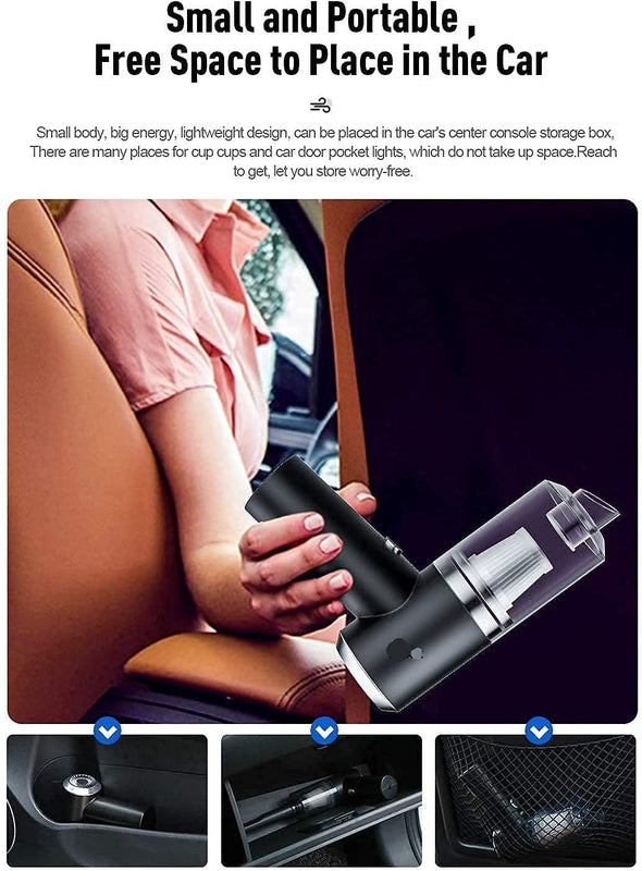 Portable High Power 2 in 1 Car Vacuum Cleaner | USB Rechargeable Wireless Handheld Car Vacuum Cleaner and Smooth Design | Built in LED Light, Portable,Wet and Dry, HEPA Filter,