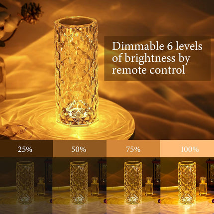 Crystal Lamp,16 Color Changing Rose Diamond Table Lamp, USB Rechargeable Led Strip Lighting Touch Bedside Night Light with Remote Control