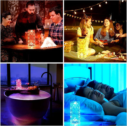 Crystal Lamp,16 Color Changing Rose Diamond Table Lamp, USB Rechargeable Led Strip Lighting Touch Bedside Night Light with Remote Control