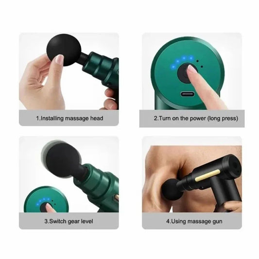 Mini Massage Gun Deep Tissue 6-Speed Handheld Muscle Massager with 4 Heads, Type-C Charging – For Pain Relief & Recovery (MultiColor)