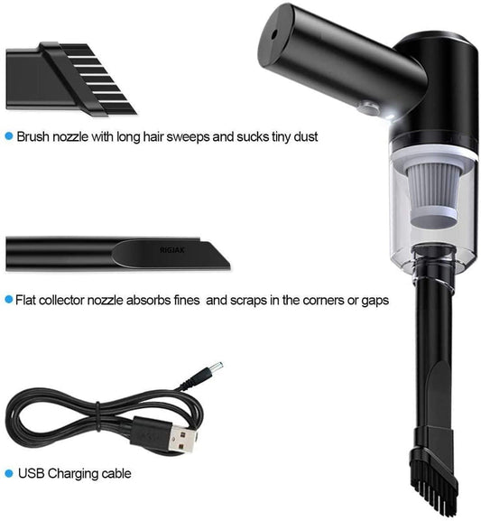 Portable High Power 2 in 1 Car Vacuum Cleaner | USB Rechargeable Wireless Handheld Car Vacuum Cleaner and Smooth Design | Built in LED Light, Portable,Wet and Dry, HEPA Filter,