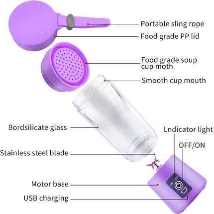 Kesrinplus® Portable 6 Blade Juicer - 1 USB Ports Electric USB Juice Maker & Blender | Rechargeable Juice Mixer for Smoothies, Protein Shakes, and Juices, Travel, Gym & Personal Use (Free Straw Set)