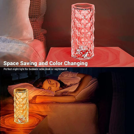 Crystal Lamp,16 Color Changing Rose Diamond Table Lamp, USB Rechargeable Led Strip Lighting Touch Bedside Night Light with Remote Control
