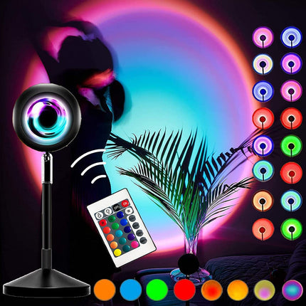 Plastic Sunset LED Lamp | 16 Colors Sunlight Projector with Remote | Sunset Projection Night Light for Bedroom, Living Room, Party Decor – Blue Base