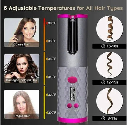 Automatic Auto Hair Curler Wireless Curling Iron Ceramic Rotating Cordless Usb Rechargeable Timer Lcd Digital Hair Curler Irons Adjustable Temperature Hair Care Hair Styling Tool